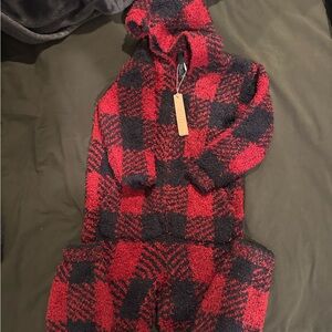 SKIMS Kids Red and Black Plaid Onesie